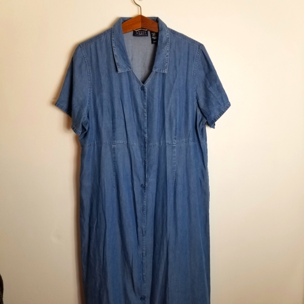 Crazy Horse by Liz Claiborne Tencel Collared Button Front Tie Back Maxi …